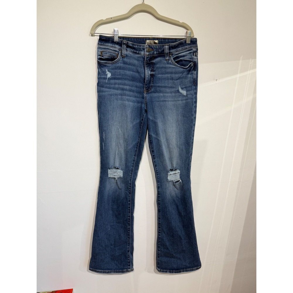 Kut from the Kloth Womens Distressed Bootcut Jeans Blue Mid Wash Size 10